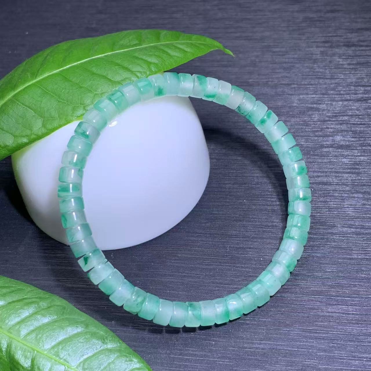 天然非洲翠精工直切药片手串素圈6mm