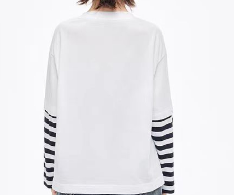 大庆仓 儿童假两件条纹袖笑脸T恤库位地