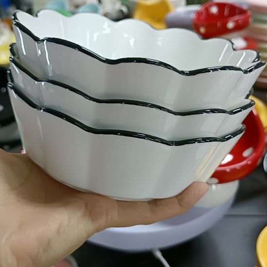 跑单拉黑！No退No换！瑕疵宠物碗-黑边花边3个