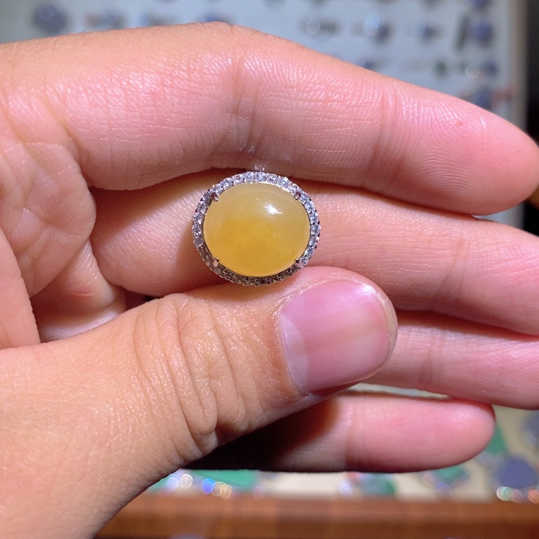 翡翠戒指银S925镶嵌没*恼戒指