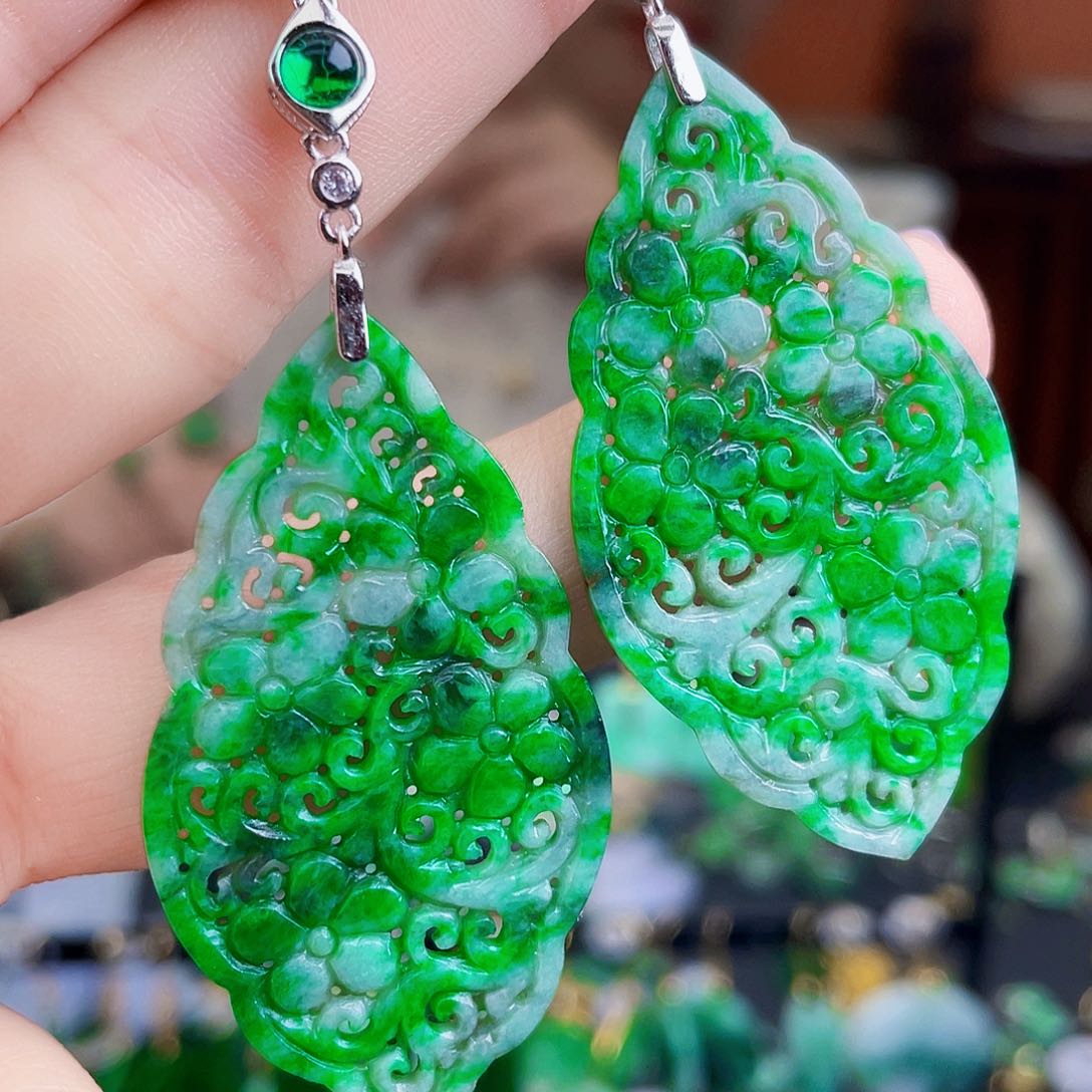 翡翠银S925镶嵌耳饰饰品