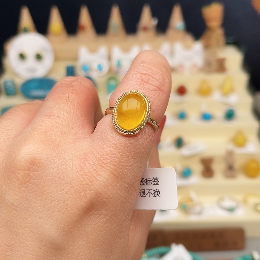 琥珀戒指合金女戒