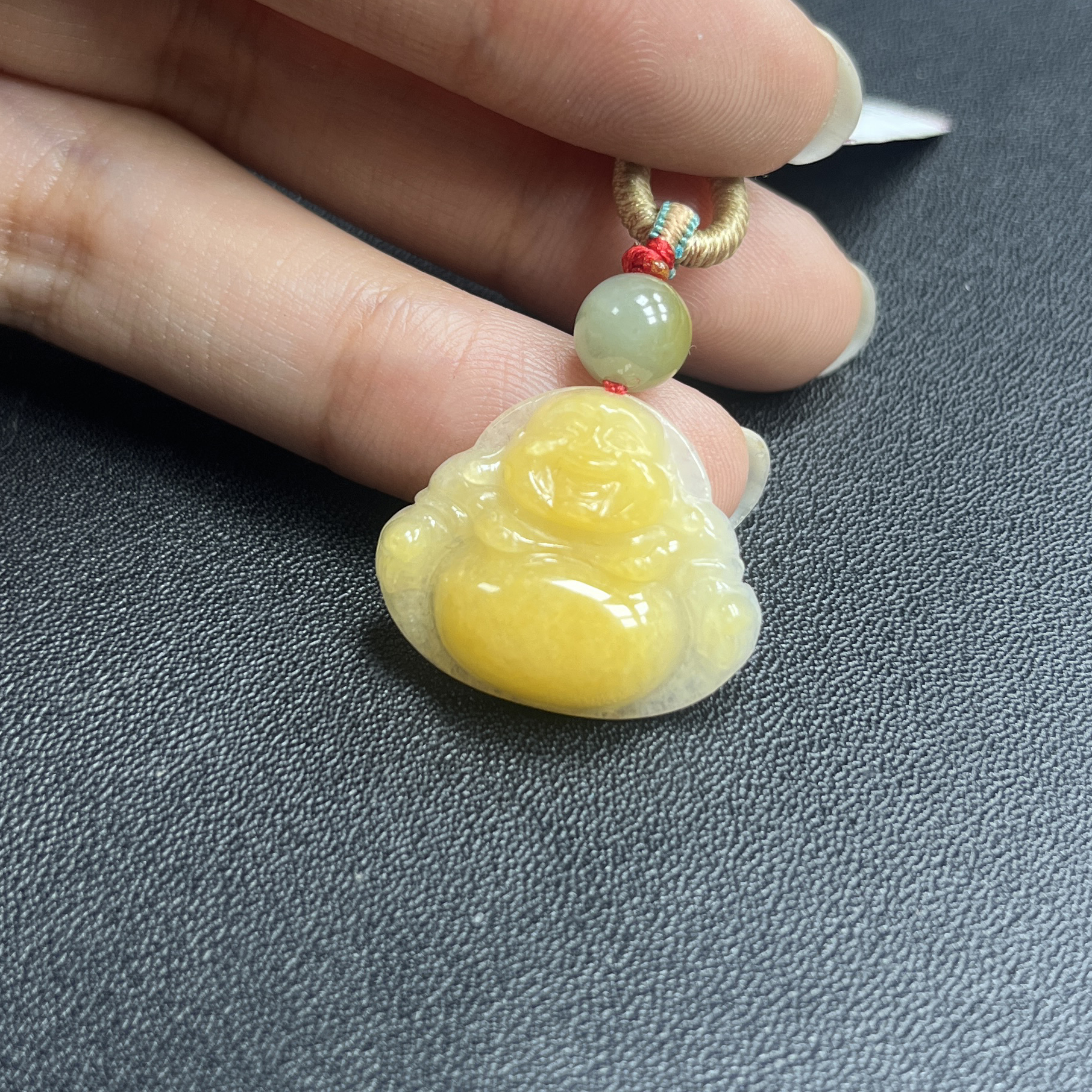 于于珠宝-天然A货缅甸翡翠黄翡佛公玉石吊坠19.6x23x6mm