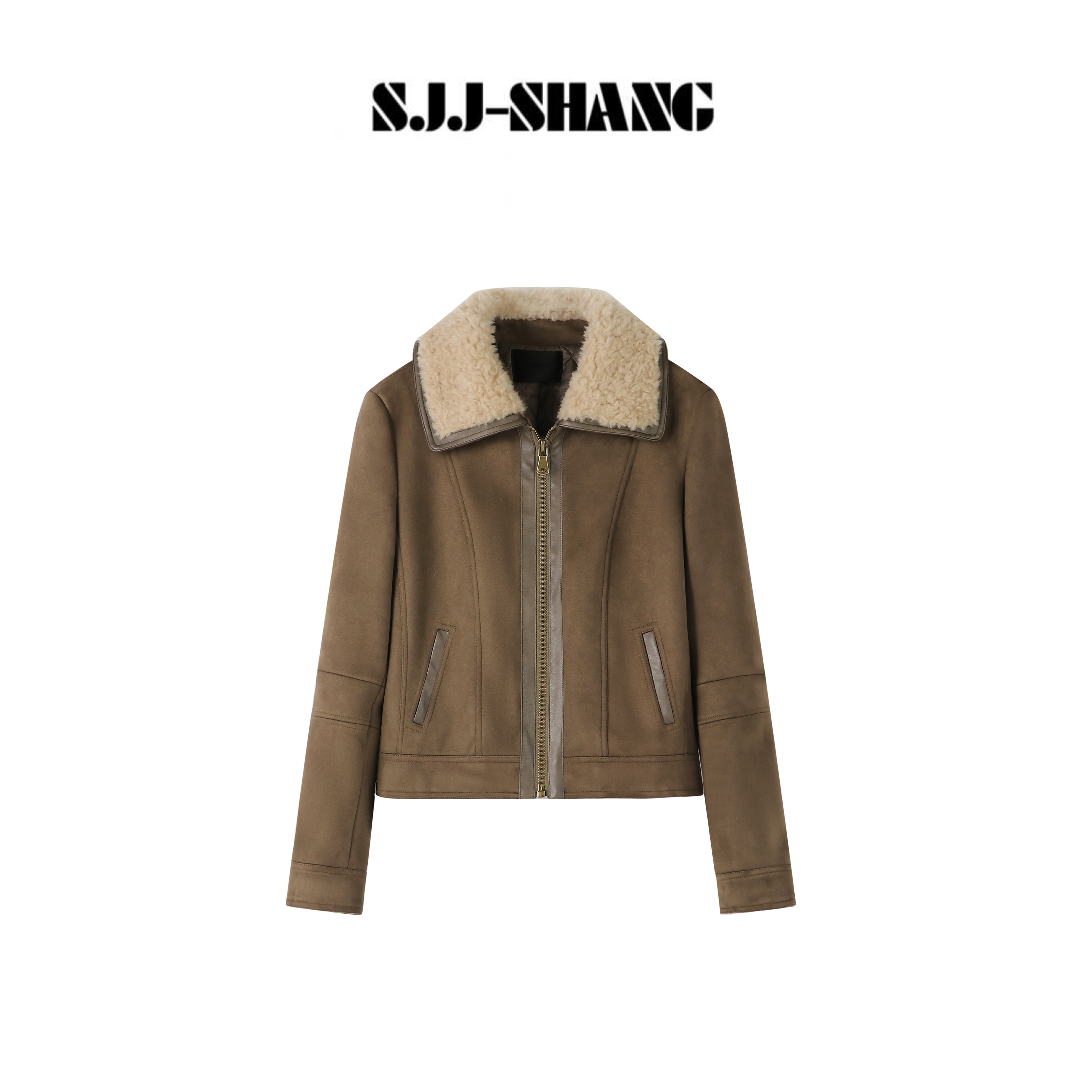 SJJ-SHANG【咖茸】麂皮绒羊毛大翻领蓬松锁温外套q135770p