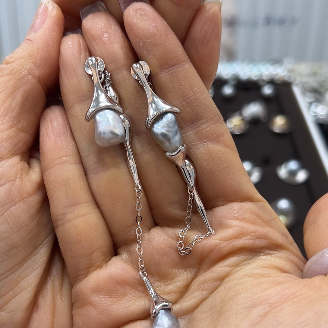 海水珍珠耳饰银S925镶嵌