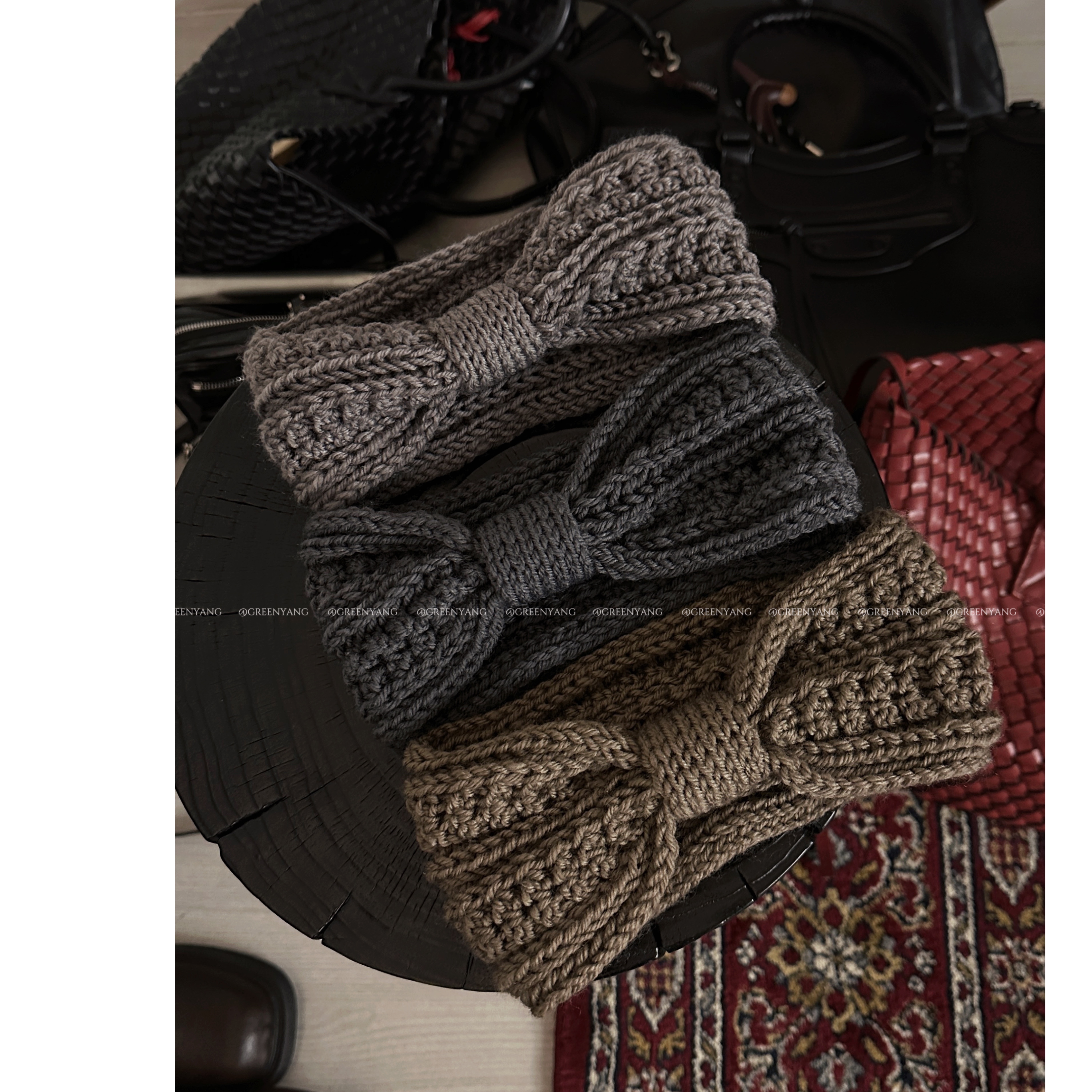 老羊家~新款复古纯色蝴蝶结针织发带发箍百搭ins韩版发饰潮秋冬