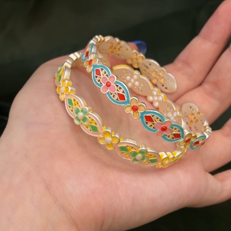 足银手镯 足银33号【花满筑】足银999实心开口18克不会掉色不挑圈