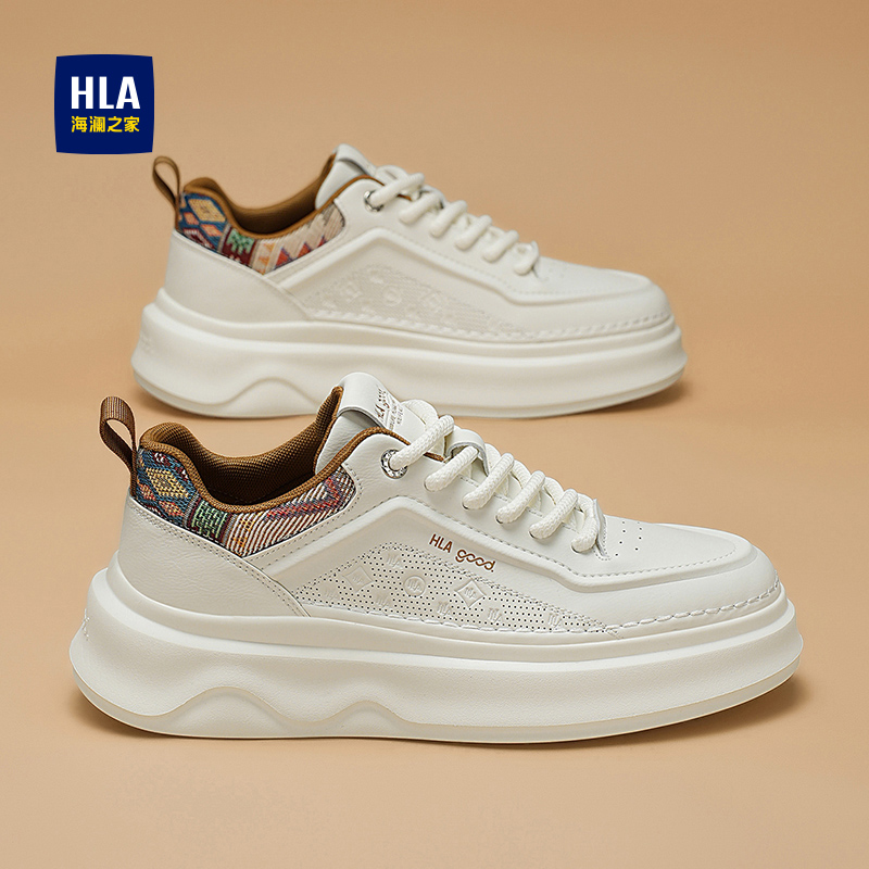 海澜之家休闲板鞋男款夏季透气运动厚底增高潮流百搭刺绣小白鞋子商品图