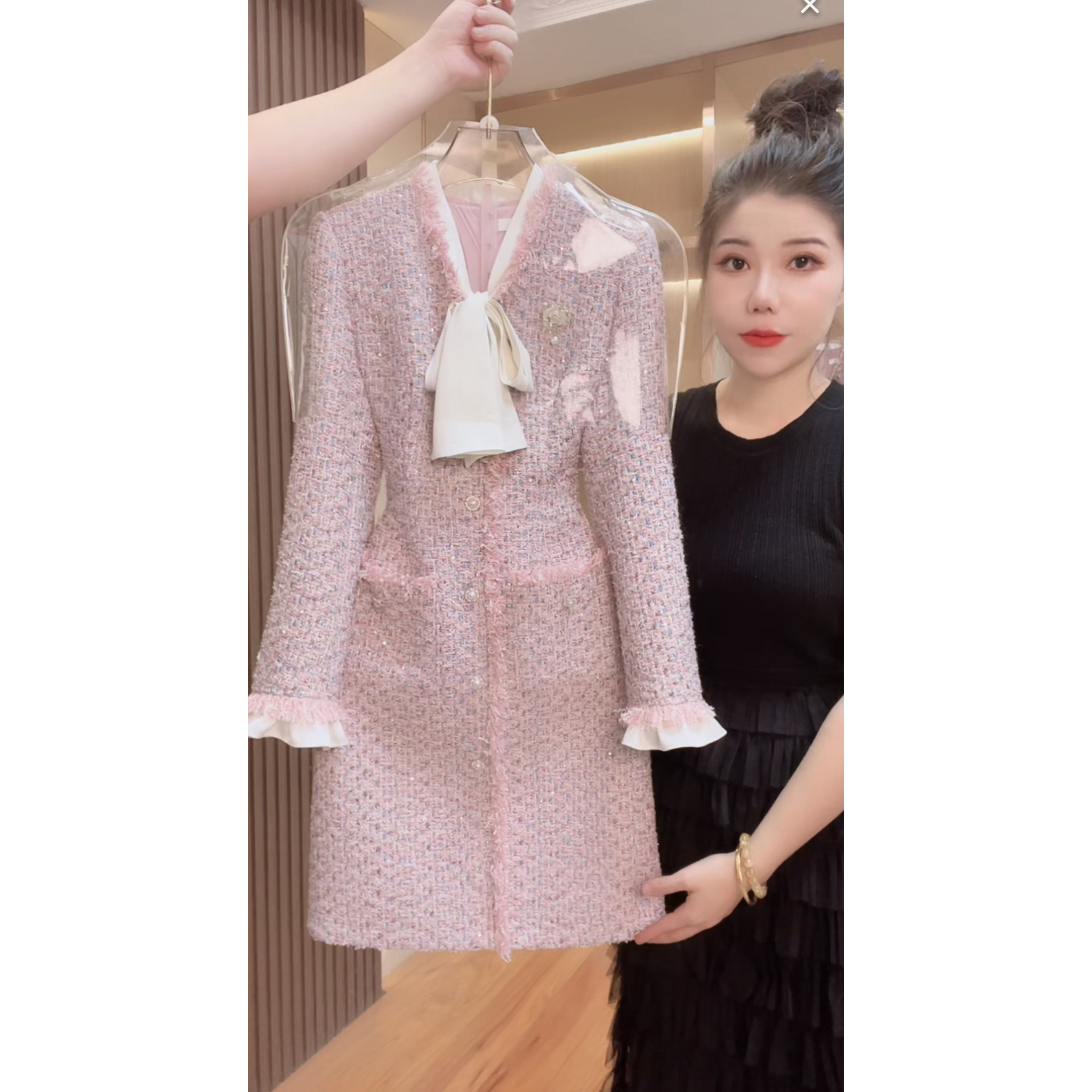 【门店飞】2414囯内设计师品牌女装气质收腰长袖连衣裙