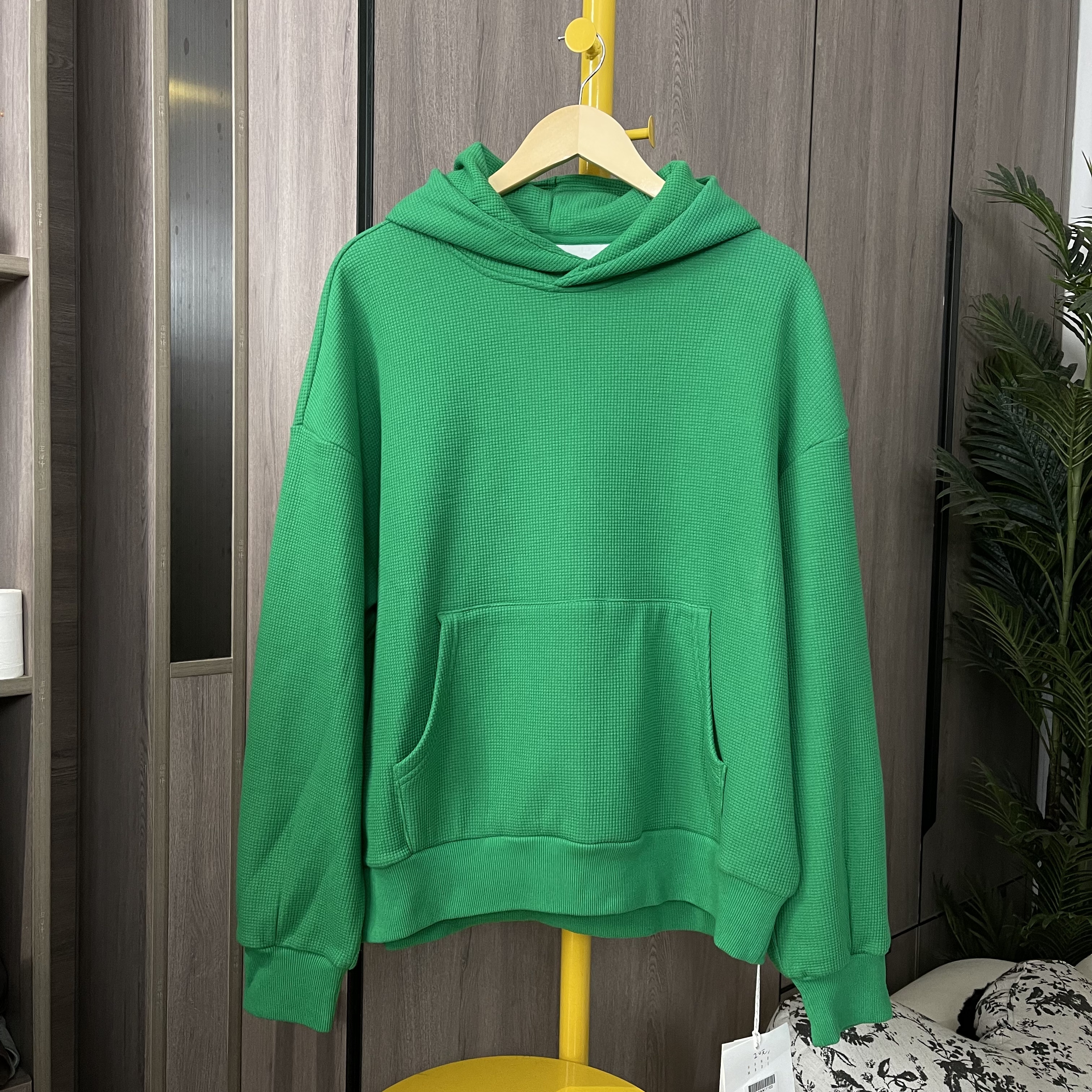  长袖加绒加厚款纯色连帽厚款卫衣休闲春季华夫格