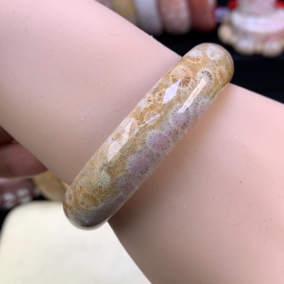 硅化珊瑚（珊瑚玉）未镶嵌颈饰五折俏色粉花53.5圈（22号）