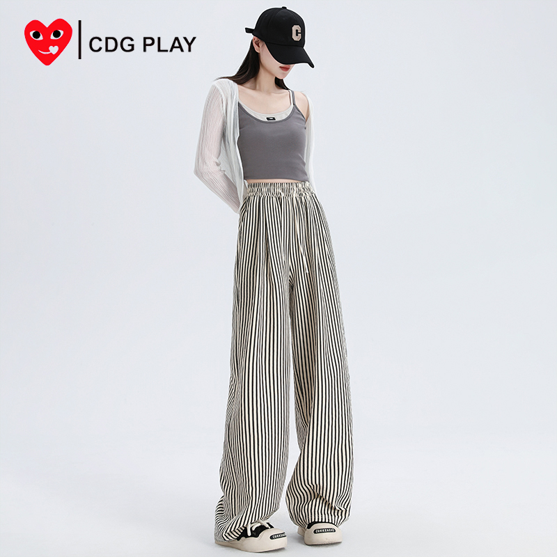 CDG PLAY爱心条纹阔腿裤女2025夏季新款百搭休闲裤子