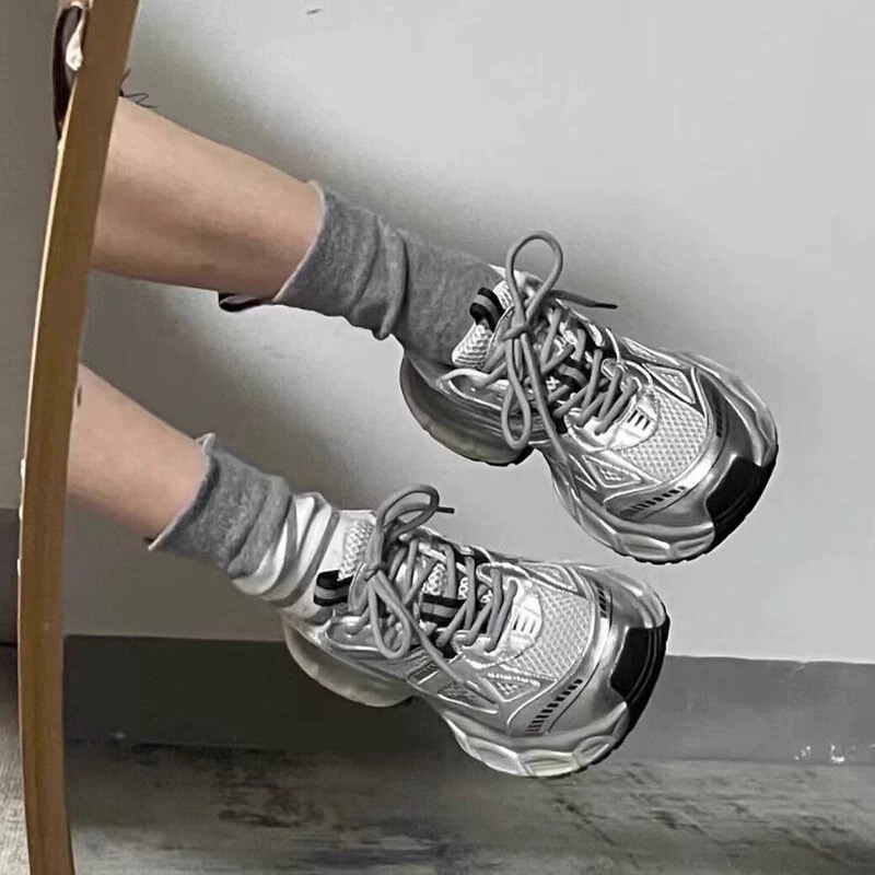 扣号链接运动鞋老爹鞋女ins港风夏季潮流黑色秋季