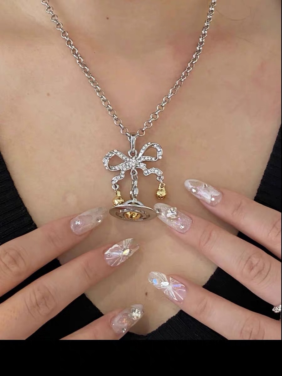 钛钢锆石项链 太后新款满钻铃铛土星项链小众气质轻奢高级感