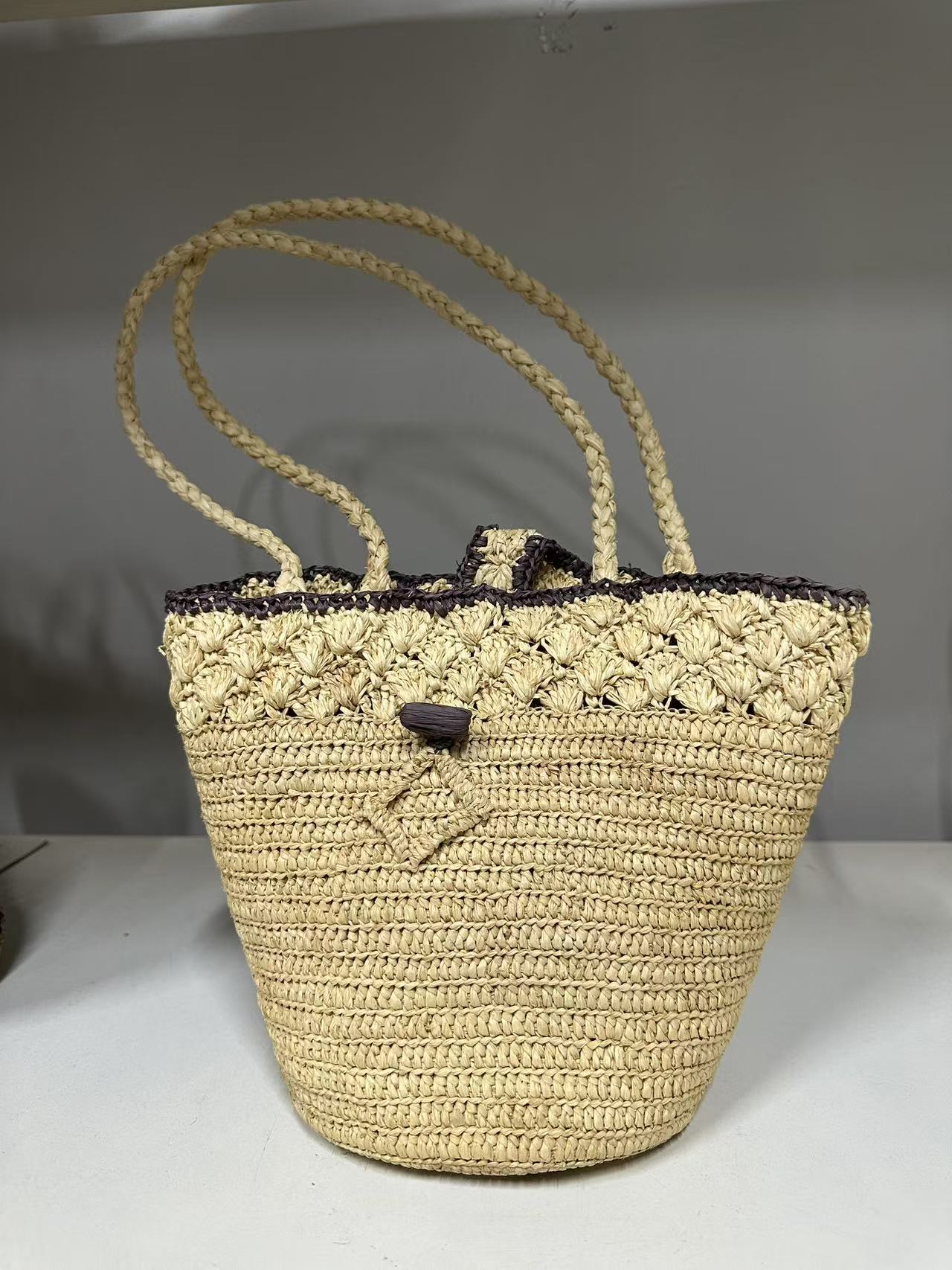 【日常】拉菲草手工编织包包 原色高品质小水桶