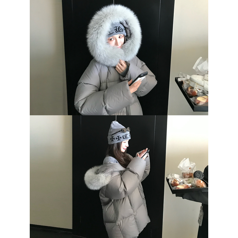 Skk Store '莫斯科冬日'进口狐狸毛领90白鸭绒五防中长款羽绒服