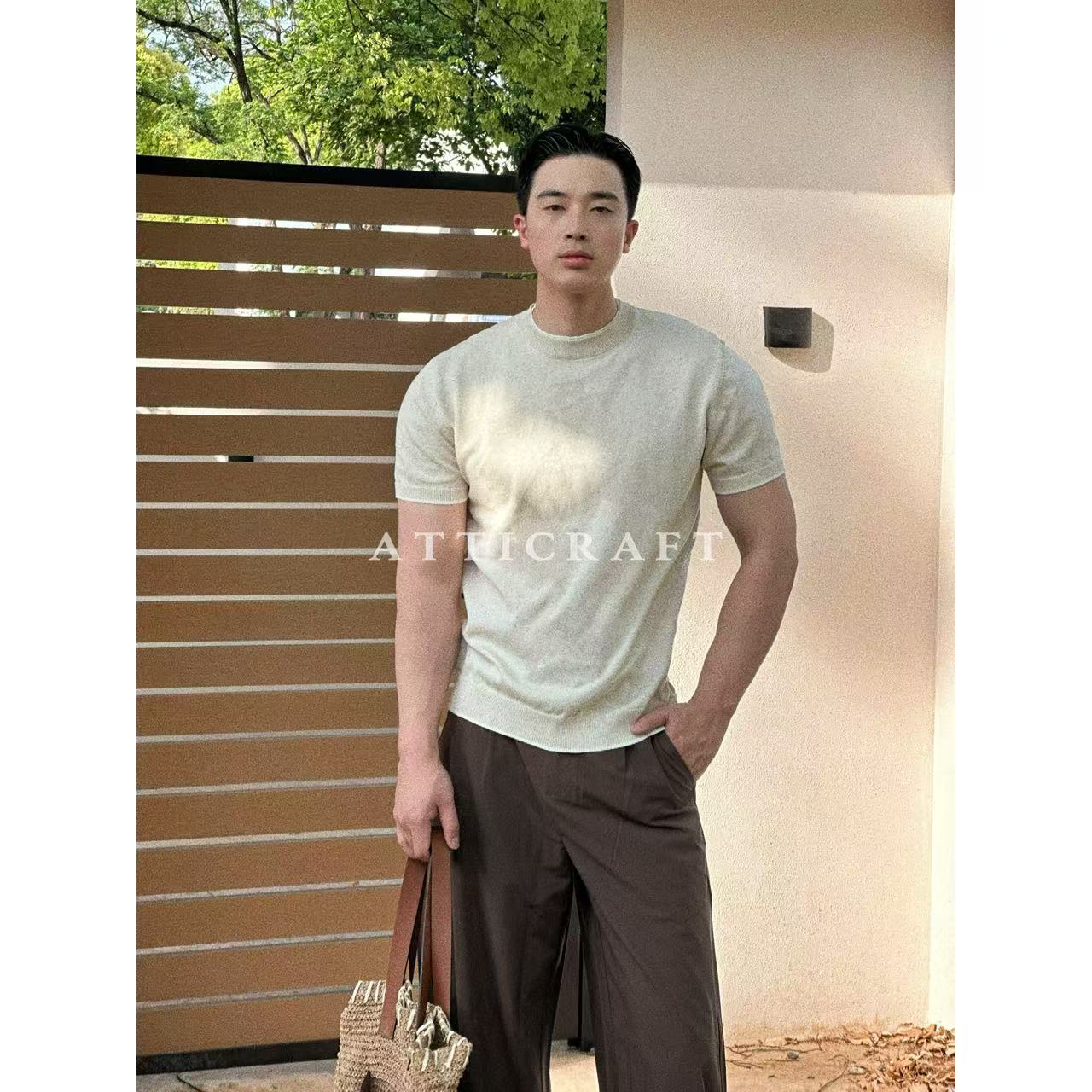 AttiCraft【莱赛尔亚麻】松弛感休闲T恤圆领百搭针织短袖男夏25ss