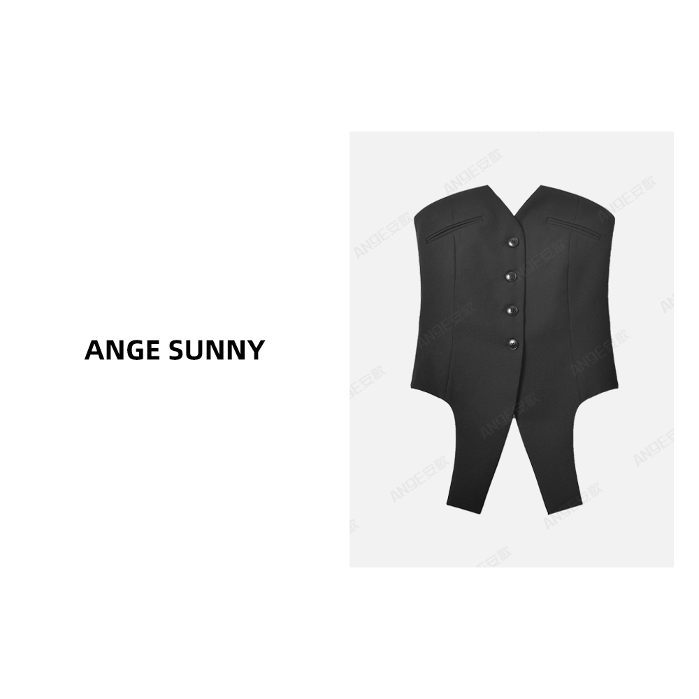 ANGE SUNNY【解构式羊毛背心】 时尚轻奢 露肩V领女士西装背心