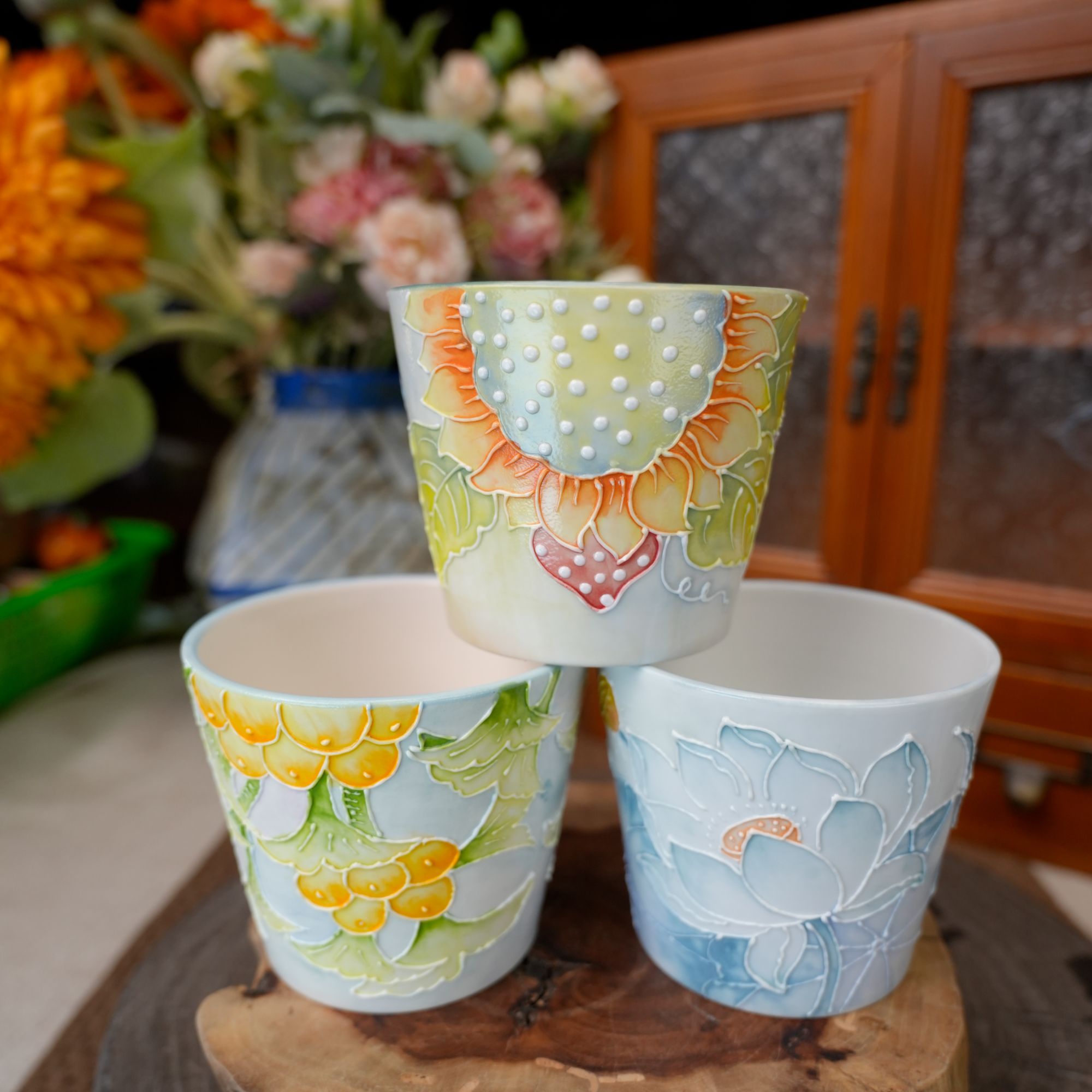 景德镇手绘立体釉工艺朱口杯牛奶咖啡杯