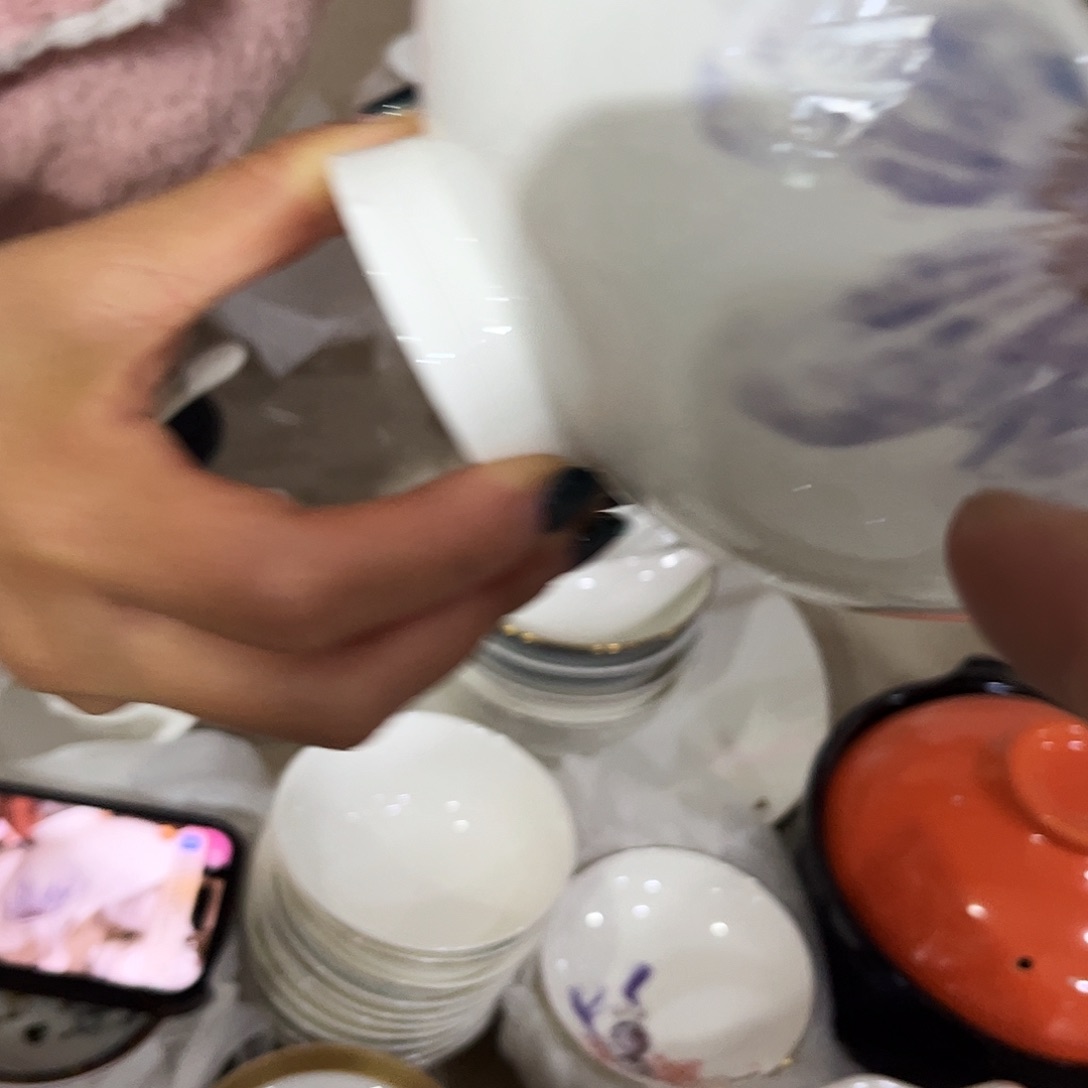 瓷片星空大海六寸面碗四个微瑕