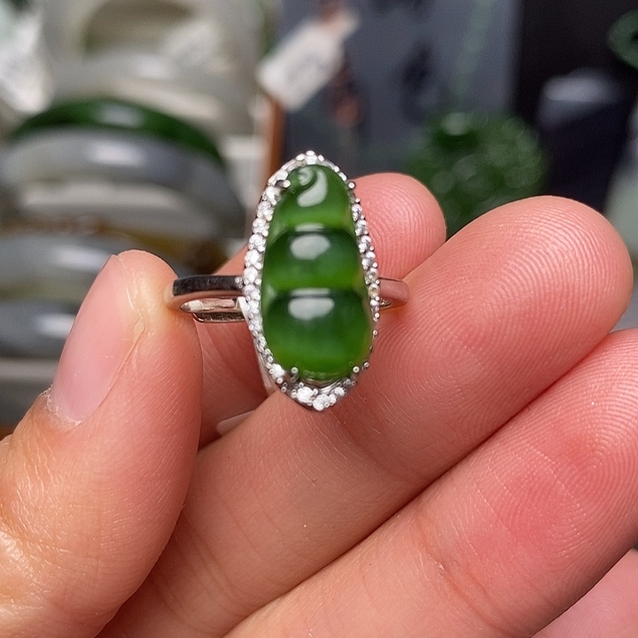 和田玉银S925镶嵌戒指