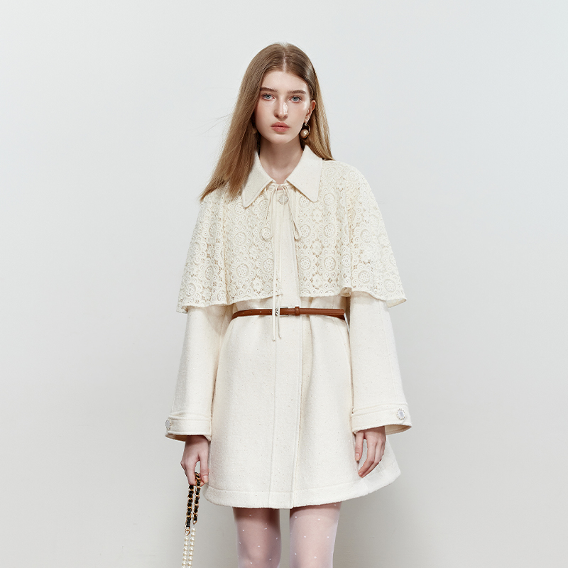 【璇璇】ROCHAROMMA羊毛高级感蕾丝可拆卸两穿斗篷中长款女士上衣