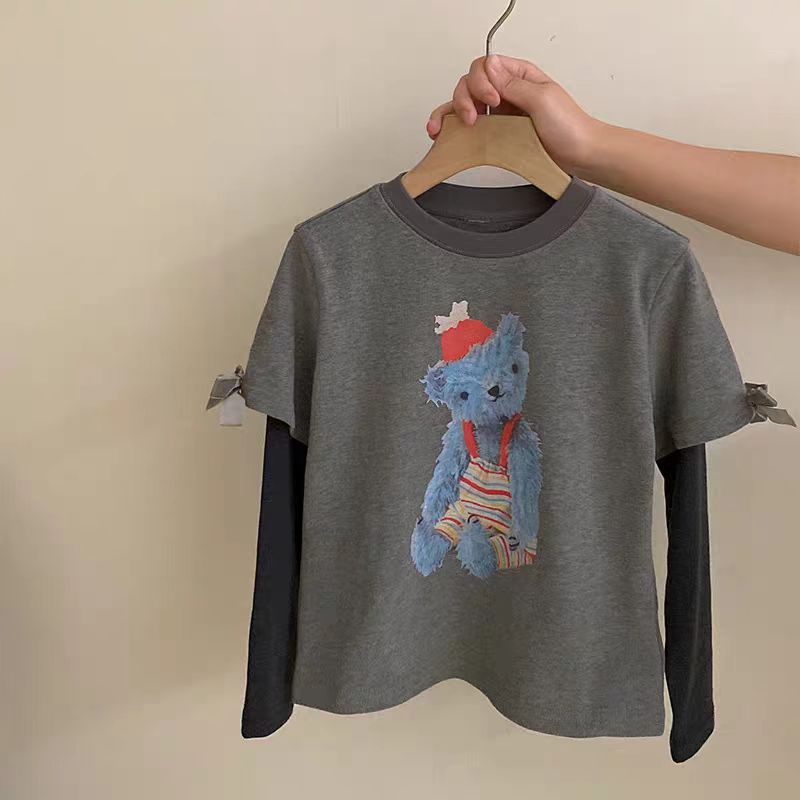 女童春秋款长袖T恤儿童秋季新品洋气打底衫假两件中大童上衣