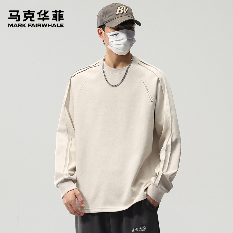 马克华菲2025秋季新款圆领卫衣男士时尚潮牌宽松纯色百搭加绒上衣
