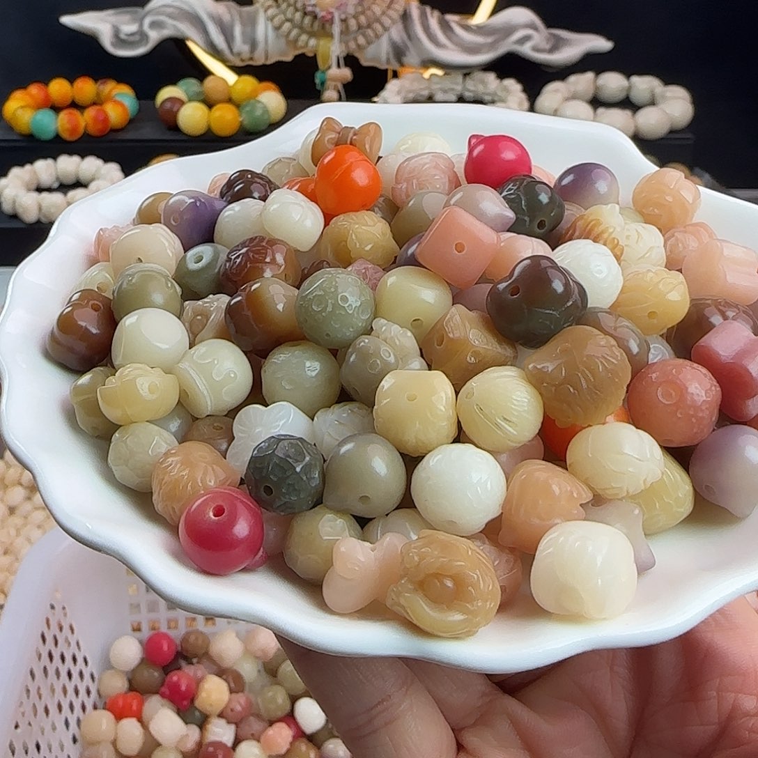菩提根/象牙果手串卡12雕刻件混锅100颗