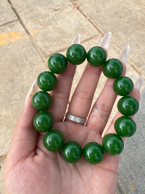高端精品菠菜绿手串 卡16