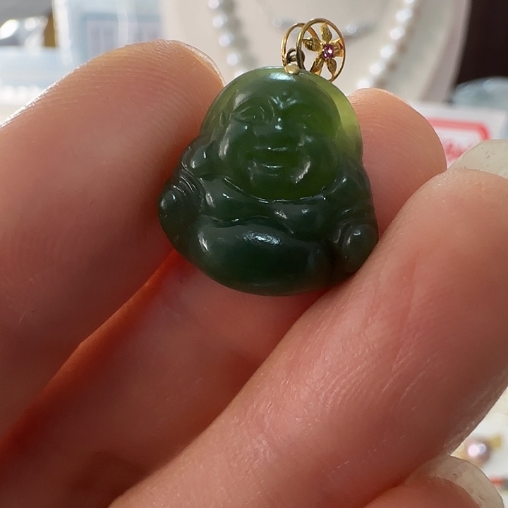 和田玉（碧玉）18K金镶嵌颈饰16加金佛公碧玉正常结构