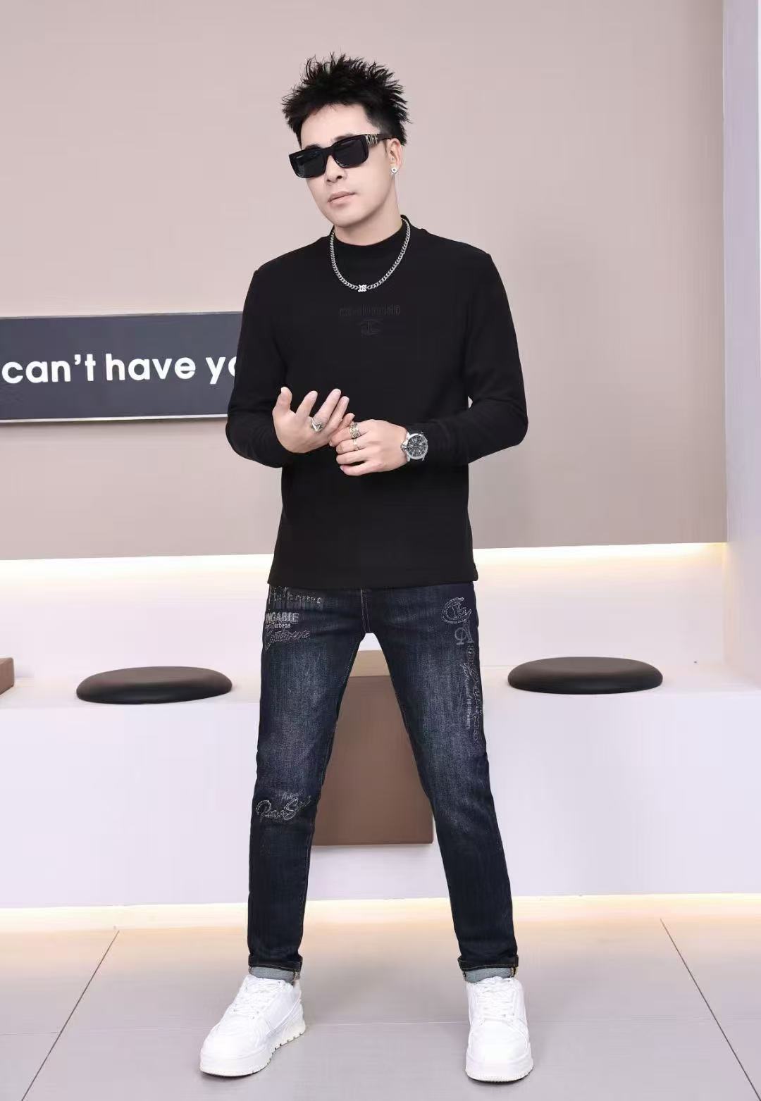 【81851】半高领秋冬潮流修身圆领T恤轻奢男款上衣长袖冬季新款