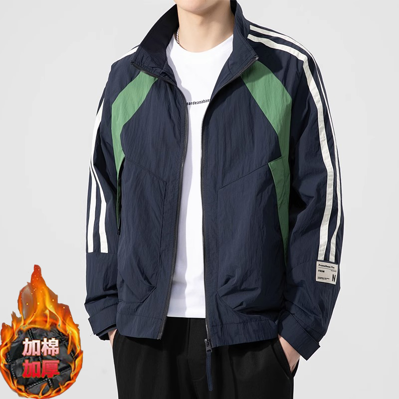 美式痞帅加棉加厚拼接棉服外套男秋冬新款立领休闲潮流夹克上衣服