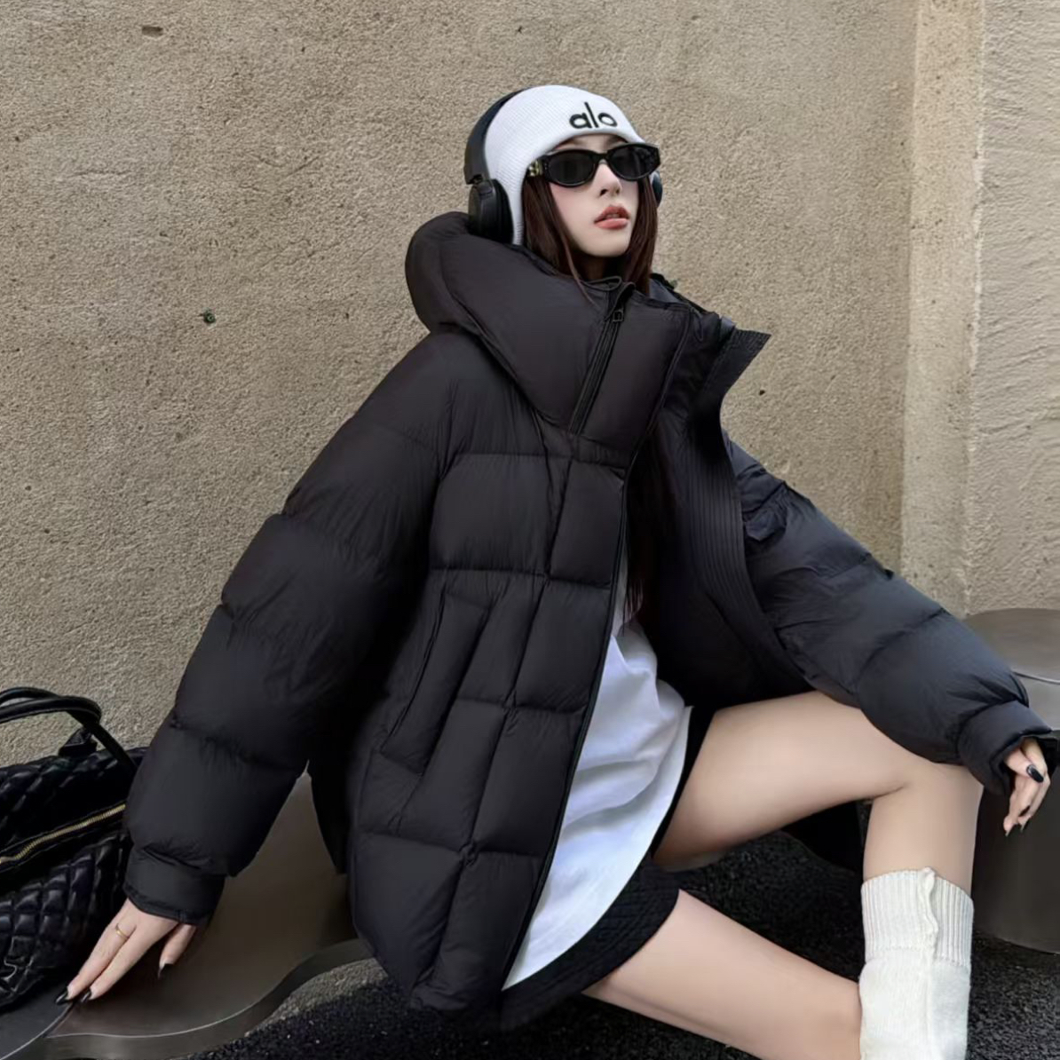 989加厚连帽中长款保暖羽绒服