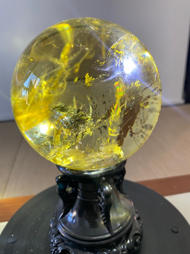 天然黄水晶球客厅开业装饰高档风水转运摆件黄色工艺品玻璃