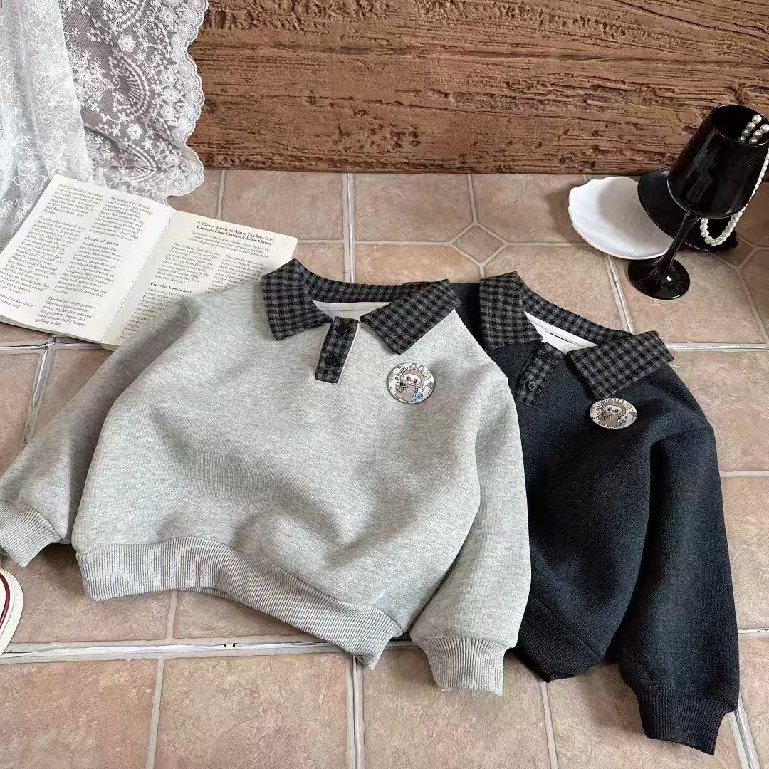 男童加绒卫衣2025新款儿童秋冬款上衣男宝宝加厚保暖卫衣潮-2203