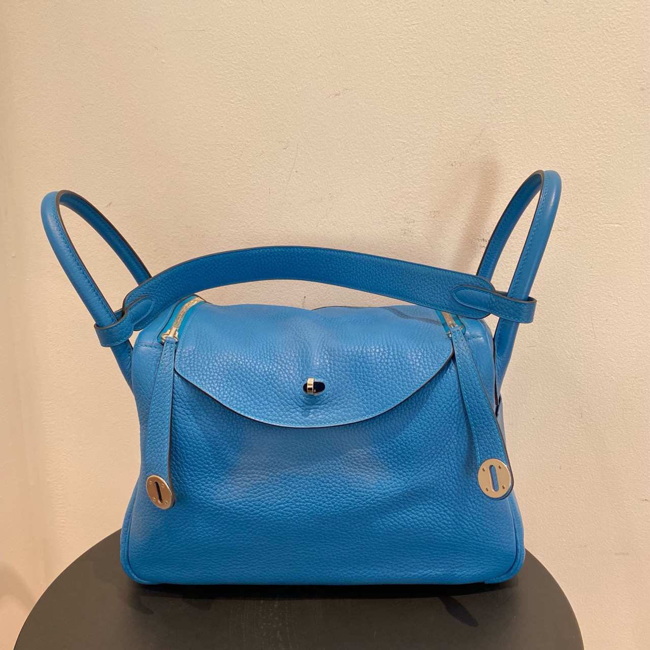 99新 Hermes/爱马仕 爱马仕Hermes lindy30松石蓝单肩包银扣 A刻