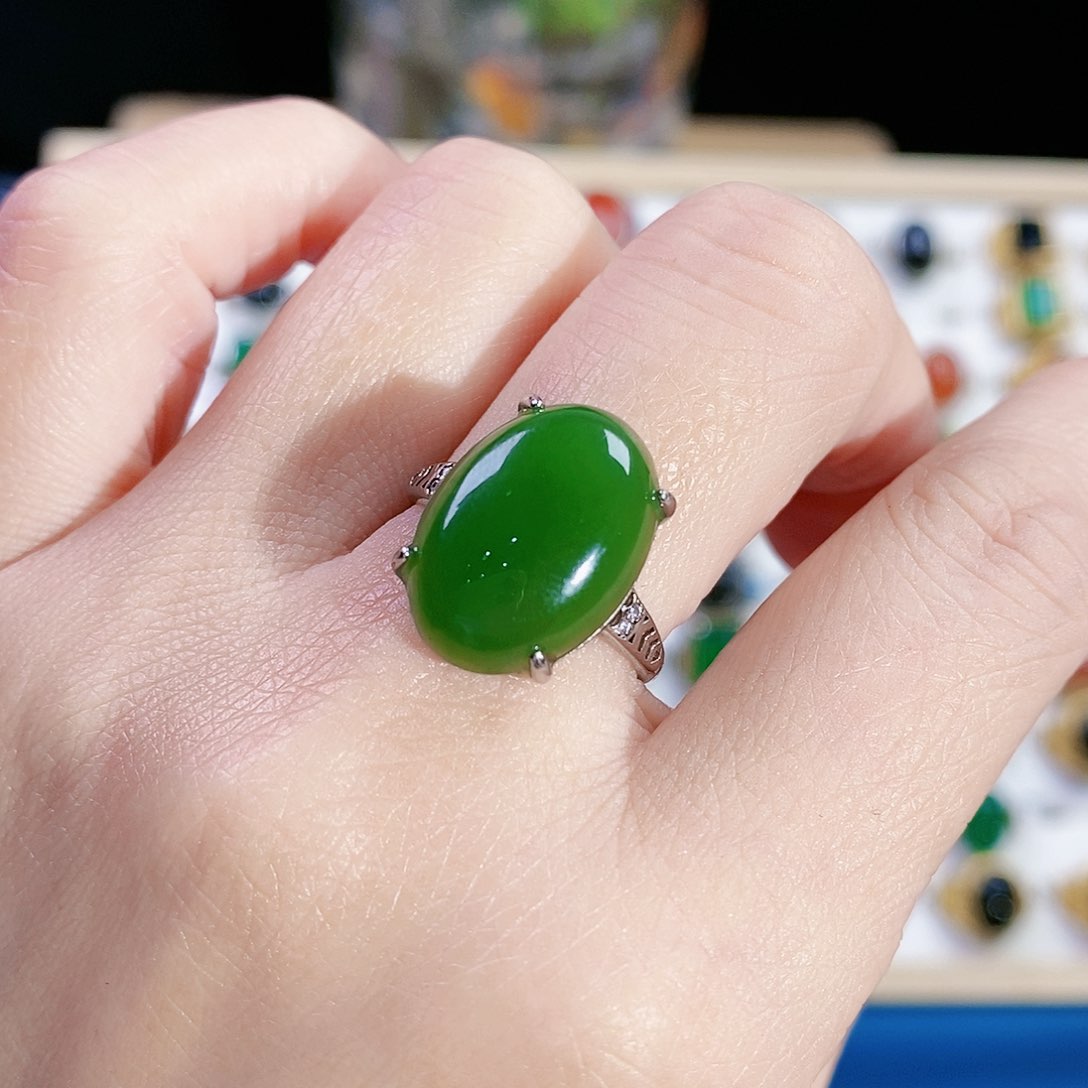 和田玉（碧玉）戒指银S925镶嵌