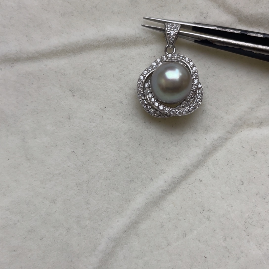 银S925镶嵌海水珍珠吊坠(不含链)