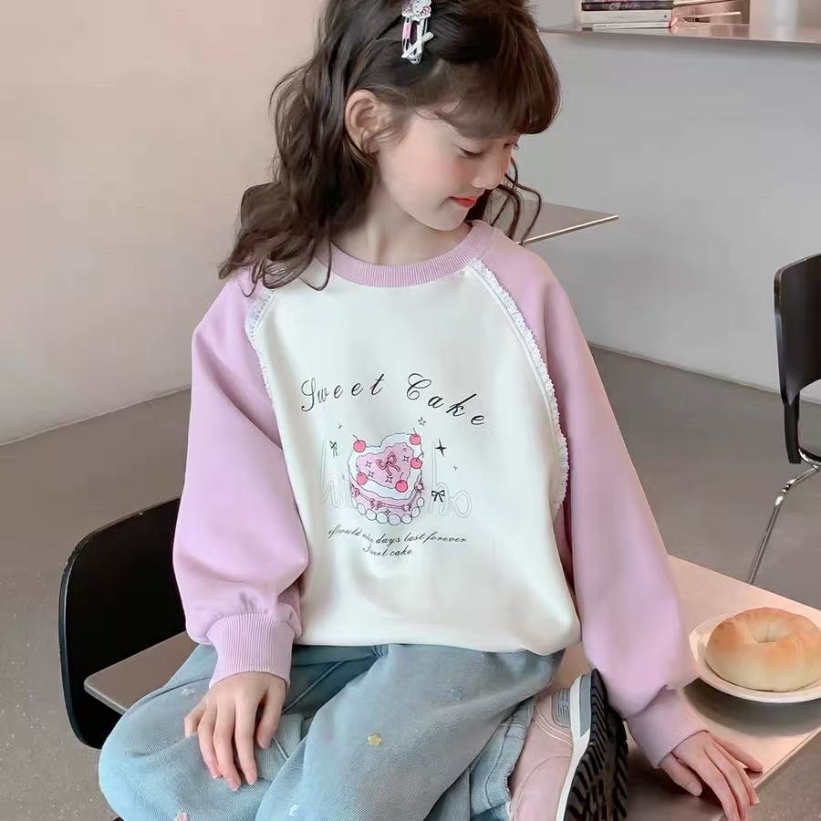 泡妈童装  2025夏季儿童新款女童时尚插肩袖卫衣10875