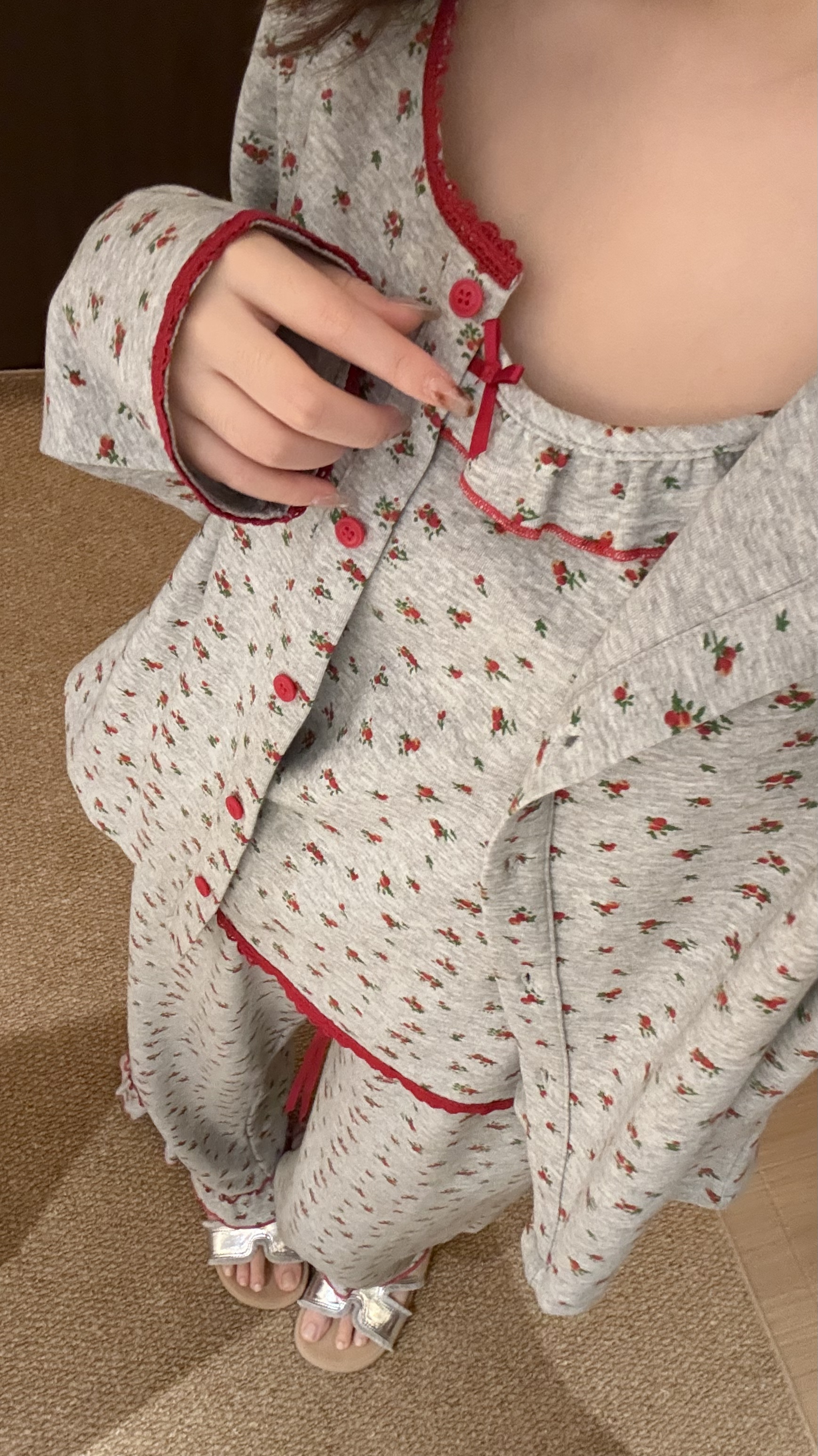 VINEEMAN【田野少女】睡衣女春秋季长袖可外穿甜美居家带吊带家居服