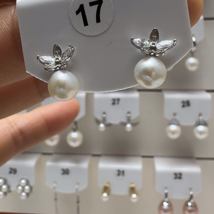 银S925镶嵌淡水珍珠耳饰