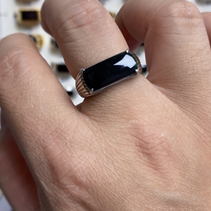 翡翠戒指银S925镶嵌墨翠戒指