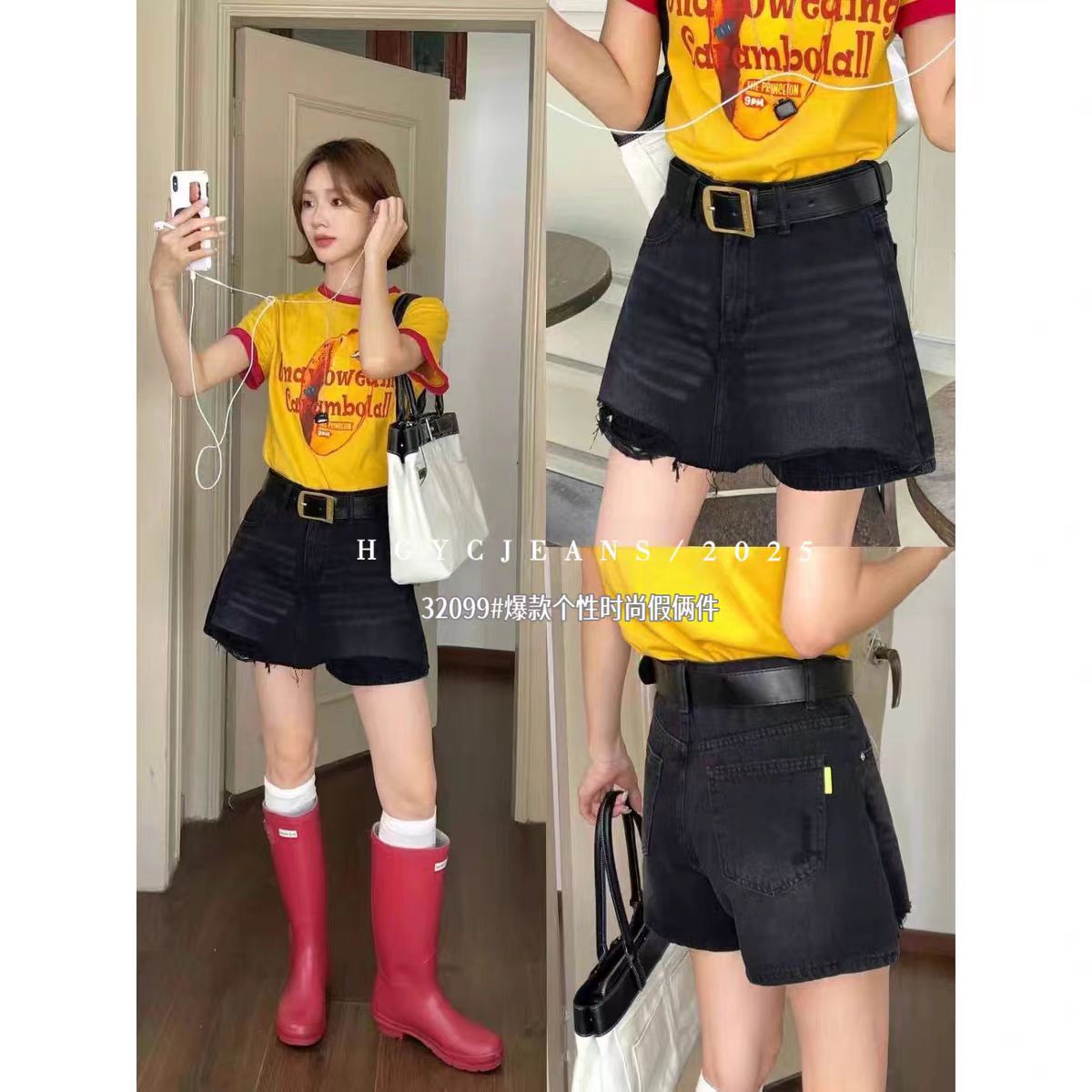 【婷姐家】3776高品质撤柜剪标不规则破洞牛仔短裤min