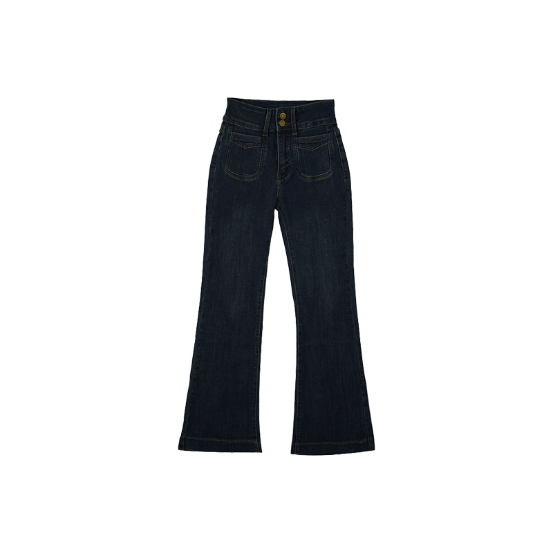 NINGLYNN  STUDIO秋季新款微喇牛仔裤女高腰显瘦复古蓝色360149