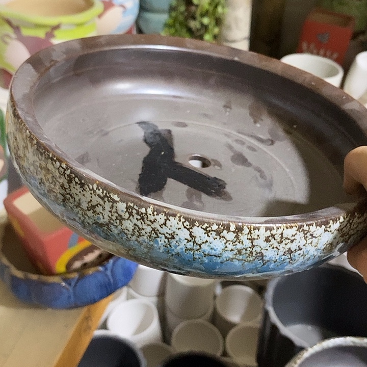 摆件陶陶盆有孔 窑裂修补 介意勿拍
