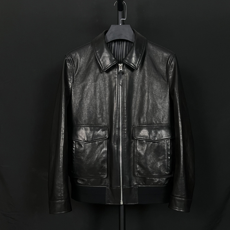 Y&M男装真皮皮衣春秋冬装山羊皮高奢定制商务休闲男夹克外套1302