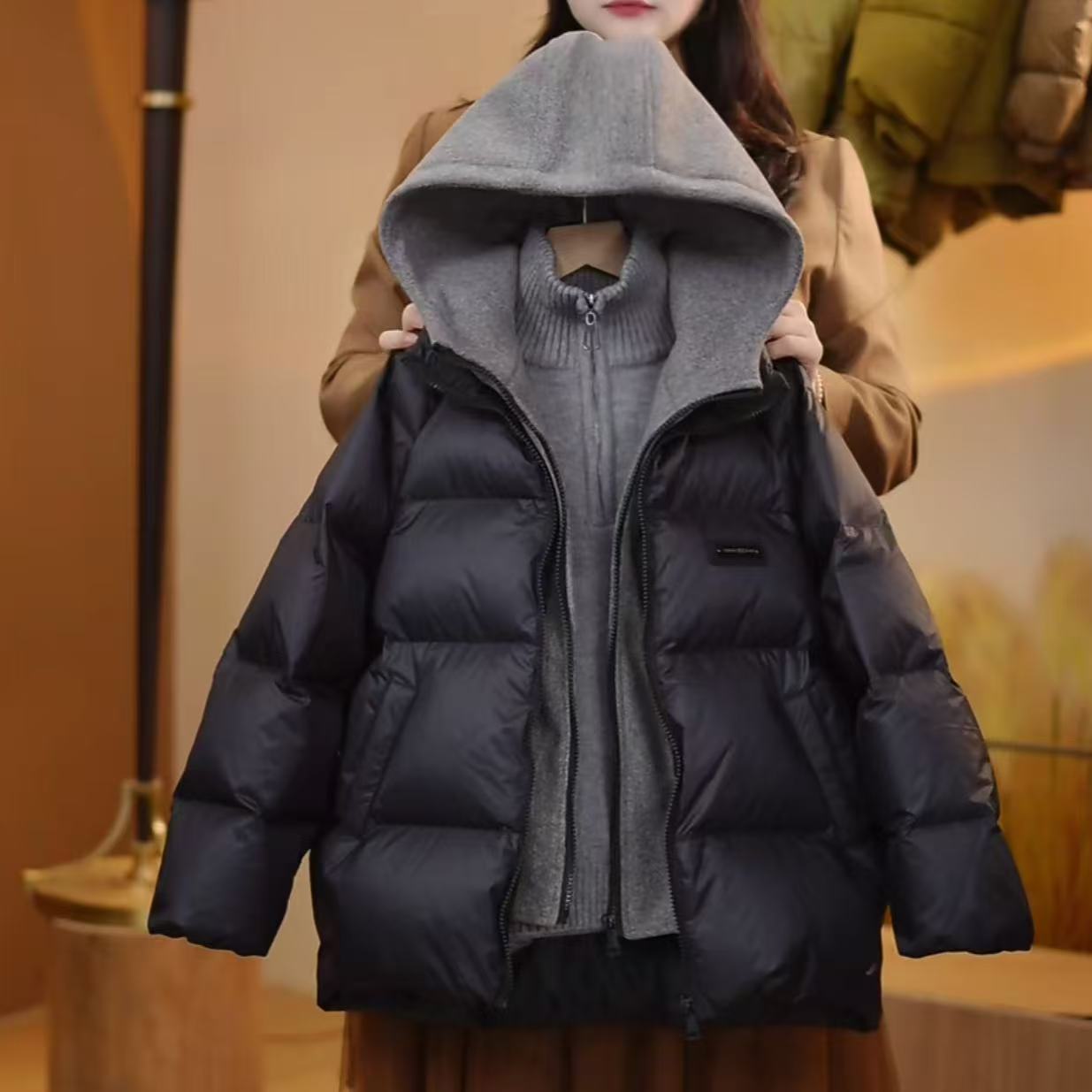 【一歌时代】90白鸭绒假两件连帽羽绒服亲子中大童男童羽绒服YG6609