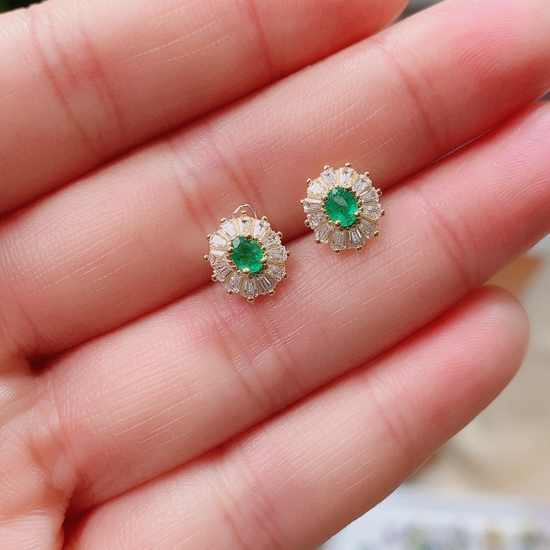 银S925镶嵌耳饰祖母绿