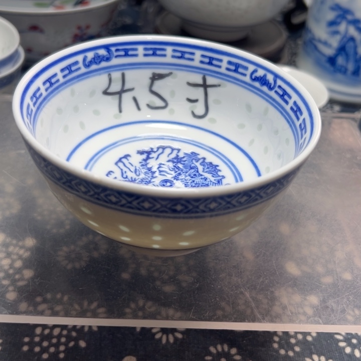 陶瓷青花玲珑4.5寸，小饭碗，小饭碗